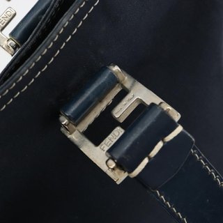 FENDI Hand Bag Canvas Navy Silver Auth ka4476A -