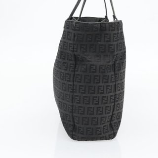 FENDI Zucchino Canvas Hand Bag Black Silver Auth
