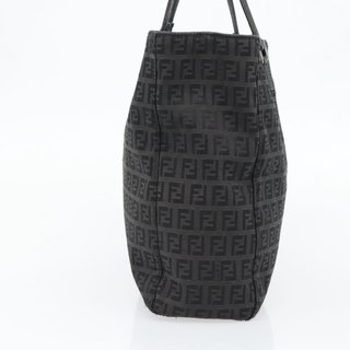 FENDI Zucchino Canvas Hand Bag Black Silver Auth