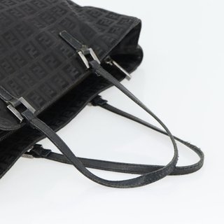FENDI Zucchino Canvas Hand Bag Black Silver Auth