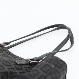 FENDI Zucchino Canvas Hand Bag Black Silver Auth