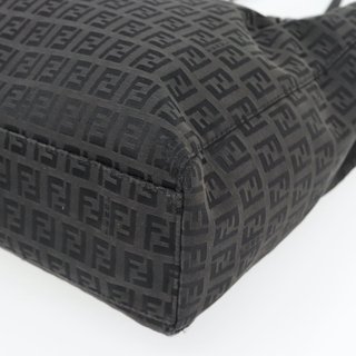 FENDI Zucchino Canvas Hand Bag Black Silver Auth