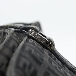 FENDI Zucchino Canvas Hand Bag Black Silver Auth