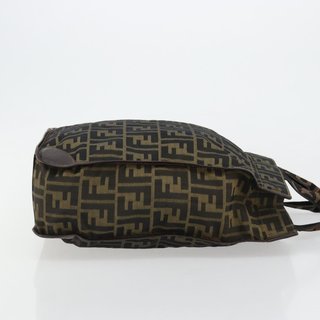 FENDI Zucca Canvas Hand Bag Black Brown Auth