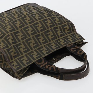 FENDI Zucca Canvas Hand Bag Black Brown Auth