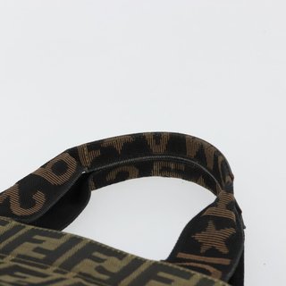 FENDI Zucca Canvas Hand Bag Black Brown Auth