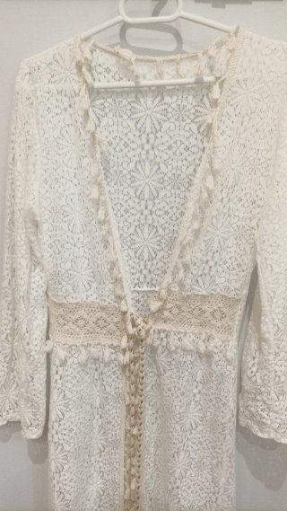 Kimono hippie encaje blanco