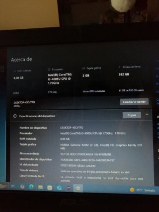 Portátil Asus i3, 8GB ram, 1TB hdd, W10 home