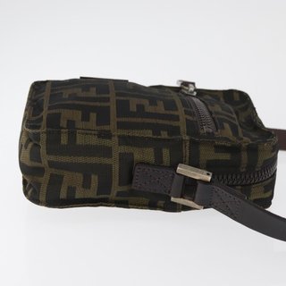FENDI Zucca Canvas Shoulder Bag Black Brown Auth