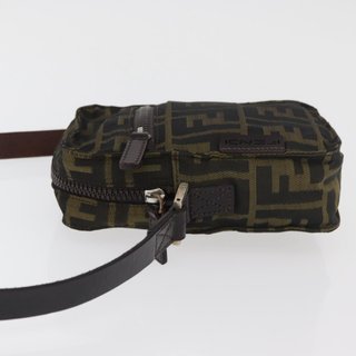 FENDI Zucca Canvas Shoulder Bag Black Brown Auth