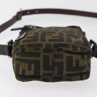 FENDI Zucca Canvas Shoulder Bag Black Brown Auth
