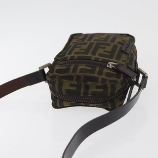 FENDI Zucca Canvas Shoulder Bag Black Brown Auth