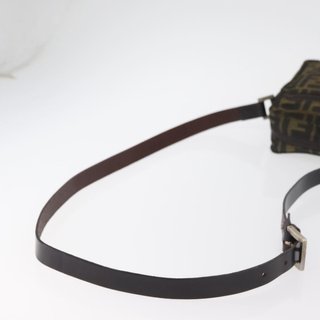 FENDI Zucca Canvas Shoulder Bag Black Brown Auth