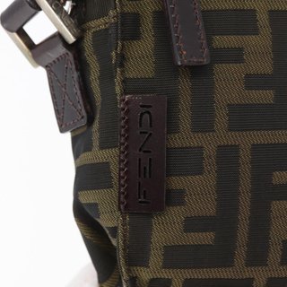 FENDI Zucca Canvas Shoulder Bag Black Brown Auth