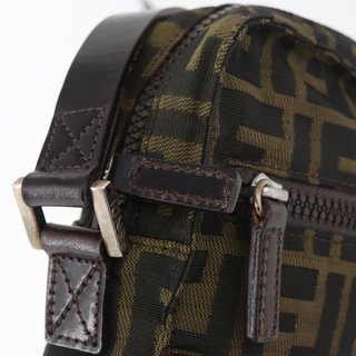 FENDI Zucca Canvas Shoulder Bag Black Brown Auth
