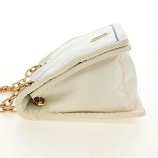 PRADA Chain Shoulder Bag Nylon White Gold Auth