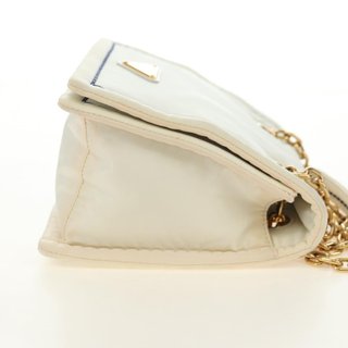 PRADA Chain Shoulder Bag Nylon White Gold Auth
