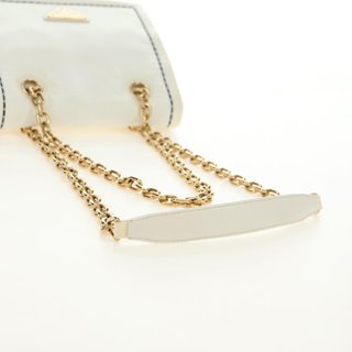 PRADA Chain Shoulder Bag Nylon White Gold Auth