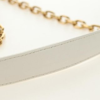 PRADA Chain Shoulder Bag Nylon White Gold Auth