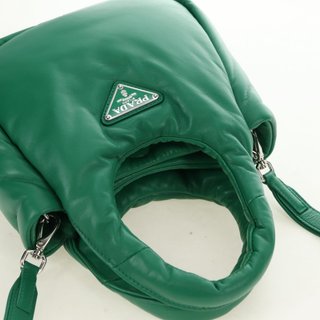 PRADA Hand Bag Leather 2way Green Silver Auth