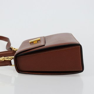 CELINE Hand Bag Leather 2way Brown Gold Auth