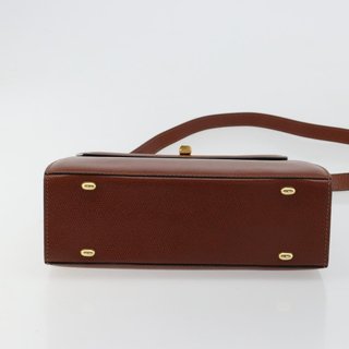 CELINE Hand Bag Leather 2way Brown Gold Auth