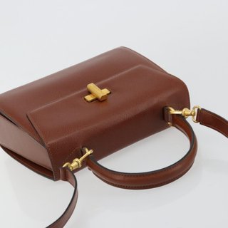 CELINE Hand Bag Leather 2way Brown Gold Auth