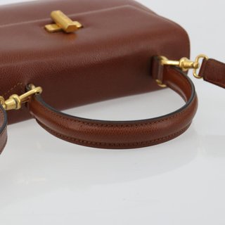 CELINE Hand Bag Leather 2way Brown Gold Auth