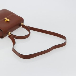 CELINE Hand Bag Leather 2way Brown Gold Auth