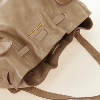 Miu Miu Shoulder Bag Leather Gold Beige Auth