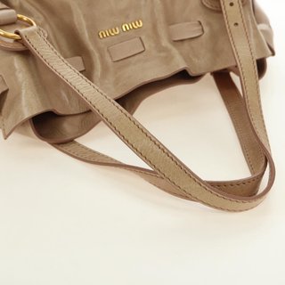 Miu Miu Shoulder Bag Leather Gold Beige Auth