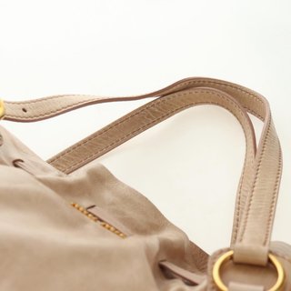 Miu Miu Shoulder Bag Leather Gold Beige Auth