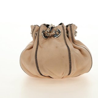 CHANEL Chain Purse Hand Bag Lamb Skin Beige
