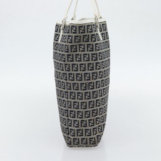 FENDI Zucchino Canvas Hand Bag Navy Silver Auth