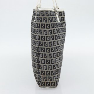 FENDI Zucchino Canvas Hand Bag Navy Silver Auth