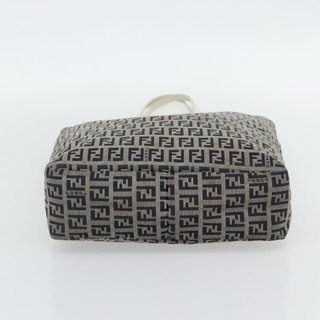 FENDI Zucchino Canvas Hand Bag Navy Silver Auth
