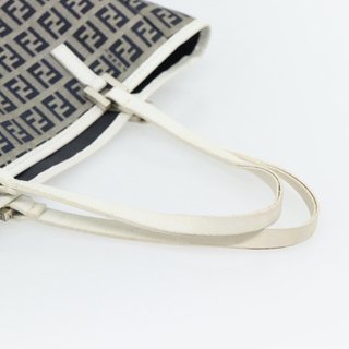 FENDI Zucchino Canvas Hand Bag Navy Silver Auth