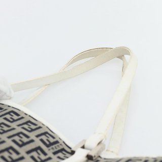 FENDI Zucchino Canvas Hand Bag Navy Silver Auth
