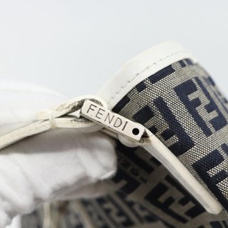 FENDI Zucchino Canvas Hand Bag Navy Silver Auth
