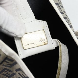 FENDI Zucchino Canvas Hand Bag Navy Silver Auth