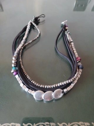 Pulsera Uno de 50 Cuero y Plata.