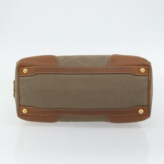 PRADA Hand Bag Canvas Leather Brown Gold Auth