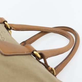 PRADA Hand Bag Canvas Leather Brown Gold Auth