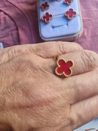 Set di gioielli a tema trifoglio rosso e oro