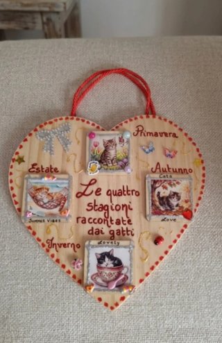 Cuore decorativo 4 stagioni gatti