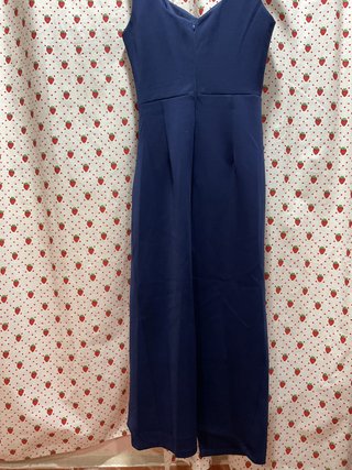 Vestido fiesta largo azul con corte