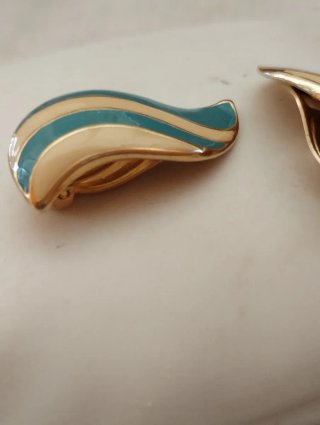 Orecchini vintage clip beige e blu