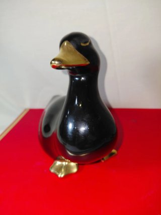 Figura Pato Negro Brillante y Oro Mid-Century