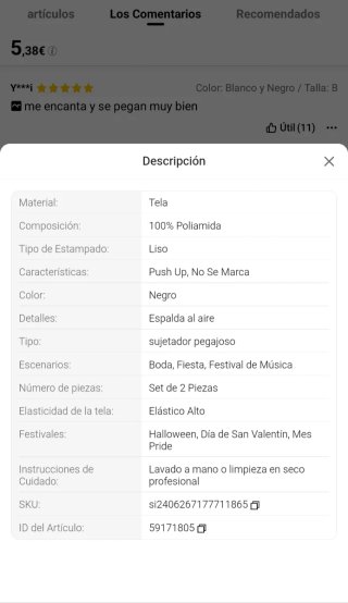 Sujetador Adhesivo Negro