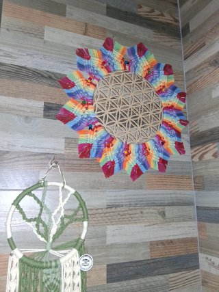 Decoración Macramé Flor de la Vida Arcoíris